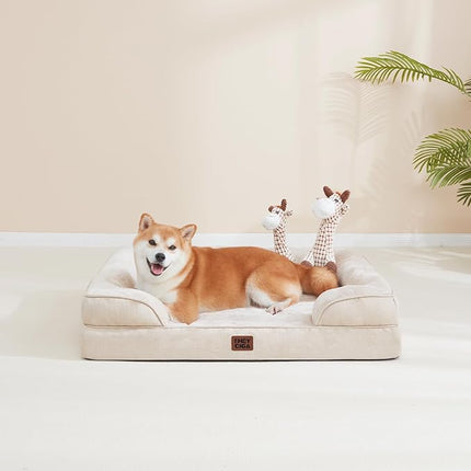 EHEYCIGA Orthopedic Dog Bed for Medium Dogs, Waterproof Memory Foam Medium Dog Beds with Sides, Non-Slip Bottom and Egg-Crate Foam Pet Couch Bed with Washable Removable Cover, Beige