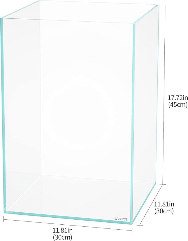 LANDEN Tall Tank, Rimless Low Iron Tank 10GAL 11.8" L × 11.8" W × 17.7" H (30X30X45) cm Small Aquascape Fish Tank, Vertical Aquascape Tank, Black Leveling Mat Included
