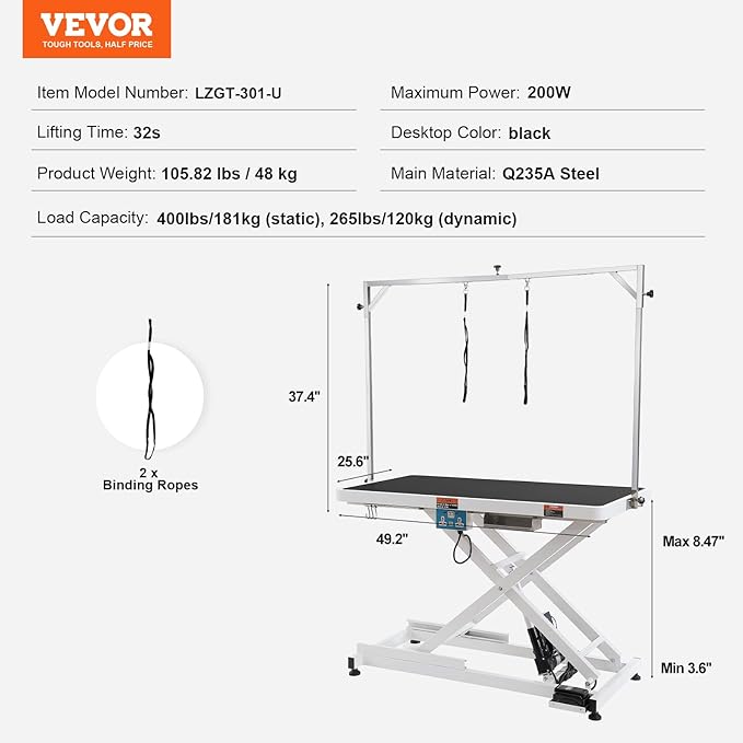 VEVOR 50" Electric Pet Grooming Table, Heavy Duty Dog Grooming Arm for Large Dogs, Height Adjustable Dog Grooming Station, Anti Slip Tabletop/Dog Grooming Station, Max Bearing 400LBS