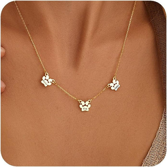 Customized Paw Print Necklace Personalized Pet Name Necklace Custom Engraved Dog Cat Paw Pendant Necklace Pet Memorial Gift for Pet Lovers