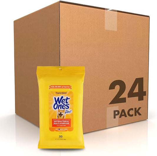 Wet Ones for Pets Multi-Purpose Dog Wipes with Aloe Vera, 30 count - 24 pack | Dog Wipes for All Dogs in Tropical Splash Scent, Wet Ones Dog Wipes with Wet Lock Seal