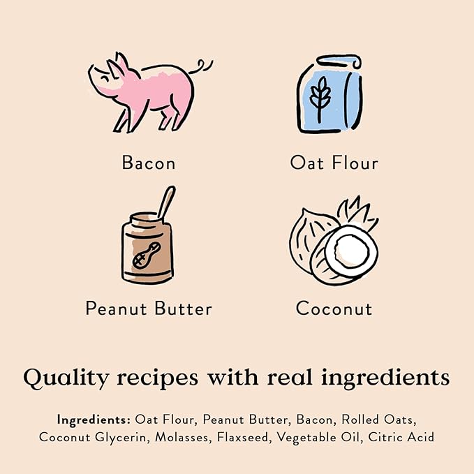 Bocce's Bakery Bac'n Nutty Soft & Chewy Dog Treats, Wheat-Free PB & Bacon Flavored All Natural Limited Ingredient Oven Baked Cookies for Dogs, 12 oz