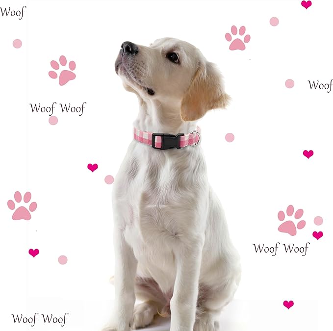 Bubblepup Dog Collar and Leash Set, Comfortable Adjustable Dog Collars for Small Dogs, Pink, Geometric Pattern
