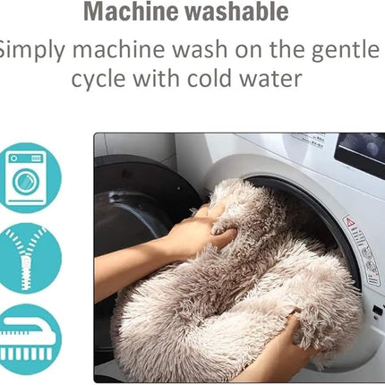 Cat Beds for Indoor Cats - Cat Bed Washable 24 inches, Dog Beds for Small Medium Dogs, Anti Anxiety Round Fluffy Plush Faux Fur Cat Bed, Thick Bottom (Light Brown, Large 24" L x 24" W)