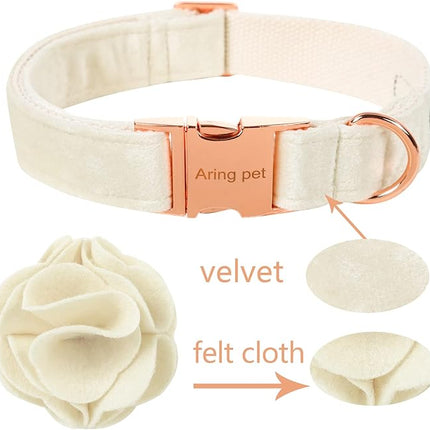 ARING PET Velvet Dog Collars, White Soft Pet Collar with Detachable Felt Flower Metal Buckle for Puppy Small Medium Large Boy Girl Dogs-L