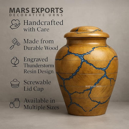 Handcrafted Decoarative Wooden Urns for Human Ashes Adult Male Female, Wooden Urn Box for Pets, Memorial Urn, Funeral Cremation Urn Jar Wooden - Large (200 LBS)