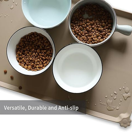 Hoki Found L Silicone Non Slip Pet Dog Cat Bowl Mats - Placemat - Feeding Mat - Waterproof - For Carpet - Tan