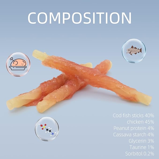 ASMPET Dog Treats Chews, Chicken Wrapped Cod Sticks, Rawhide Free & Grain Free Dog Snacks for Training Rewards (16 pcs,10.6 oz)