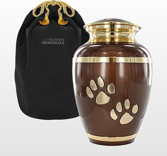 Trupoint Memorials Small Pet Urn for Dogs and Cats Ashes, Paws Print Brown Cremation Urns for Pets up to 17 lbs