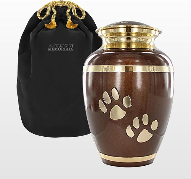 Trupoint Memorials Small Pet Urn for Dogs and Cats Ashes, Paws Print Brown Cremation Urns for Pets up to 17 lbs