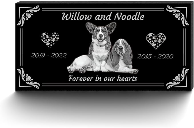 Personalized Pet Memorial Stones with Photos, Pet Memorial Plaques, Custom Engraved Black Granite Pet Headstone, Gifts for Lost a Pets.(Picture Centering Style)