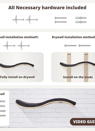 Cat Shelf with Comfortable Cushion - Wave Modern Cat Bed - Minimalistic Floating Cats Wall Perch - Wooden Wall Mounted Cats Furniture for Sleeping, Playing, Climbing, and Lounging