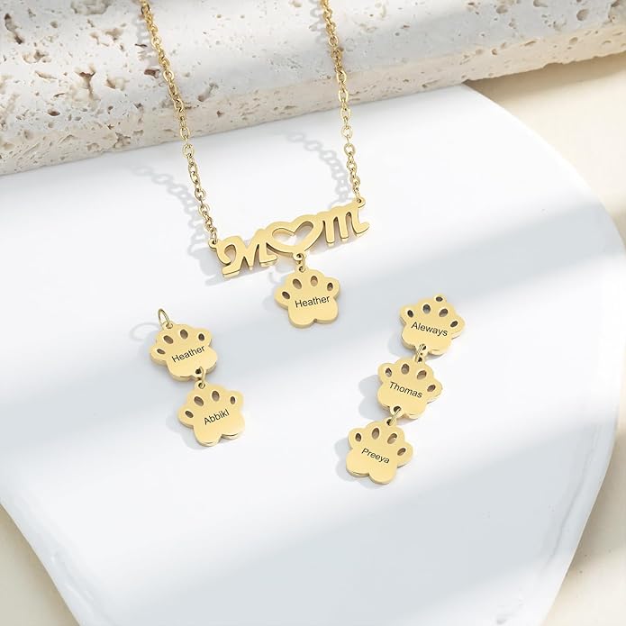 Customized Paw Print Necklace Personalized Pet Name Necklace Custom Engraved Dog Cat Paw Pendant Necklace Pet Memorial Gift for Pet Lovers