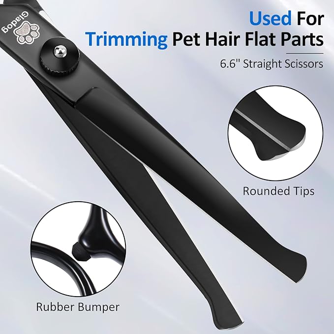 Dog Grooming Scissors Kit with Safety Round Tips, GLADOG Professional 6 in 1 Grooming Scissors for Dogs, Sharp and Heavy-duty Dog Grooming Shears for Dogs Cats