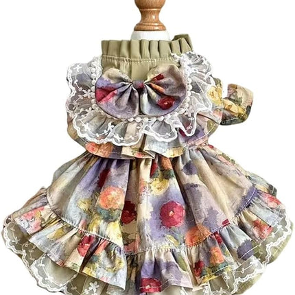 Fashion Sweet Puppy Dog Lace Princess Tailored Dress for Mini and Petite Dog B-Matcha Green Small