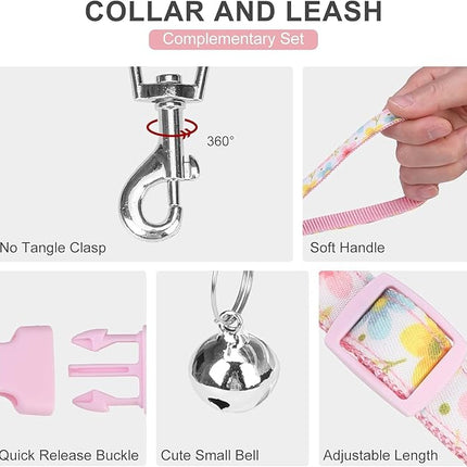 EXPAWLORER Small Dog Harness and Leash Set - Cute Puppy Harness Leash Dog Collar with AirTag Holder Silicone Case, Soft Padded Step in Pet Vest Reflective for Outdoor Walking, Floral XS