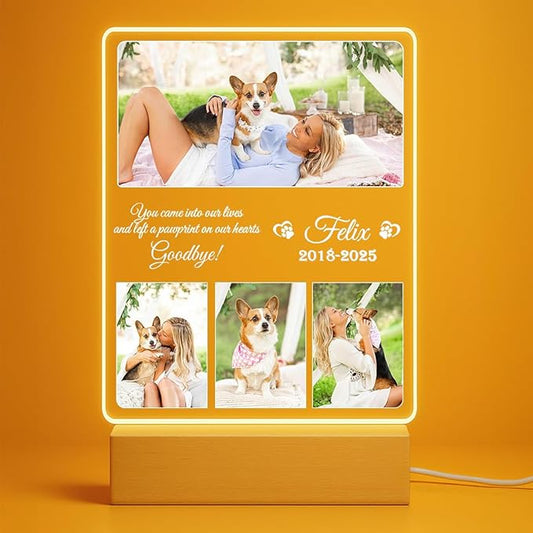 Personalized Pet Memorial Gifts, Dog Memorial Gifts for Loss of Dog, Pet Loss Gifts in Memory of Dog Night Lights, Custom Dog Memorial Plaque, Cat Memorial Photo Frame, Pet Sympathy Gifts