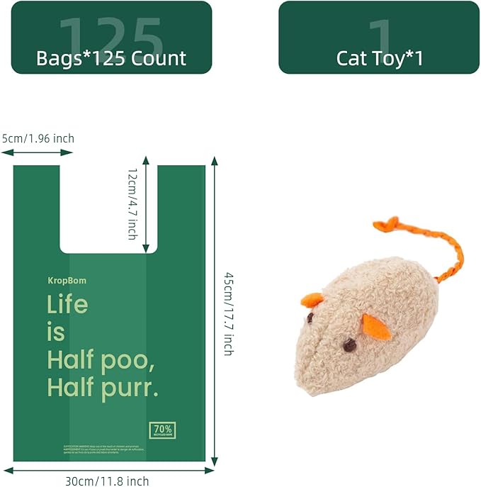 125 Count Cat Poop Bags Large Pet Waste Sacks with Handles, Disposable Litter Bags for Pet Poop, Extra-Thick Waste Bags Easy Tie Leak-Proof Strengthen Unscented