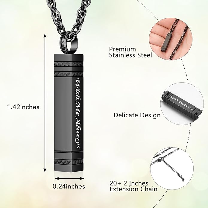 abooxiu Urn Necklace for Ashes Memorial Cremation Jewelry for Ashes Stainless Steel Ashes Jewelry Cube Ashes Necklace Bar Urn Pendant for Women Men