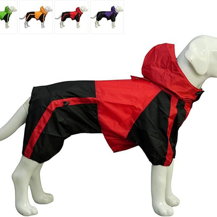 Lovelonglong Dog Hooded Raincoat, Small Dog Rain Jacket Poncho Waterproof Clothes with Hood Breathable 4 Feet Four Legs Rain Coats for Large Dogs Red L-M