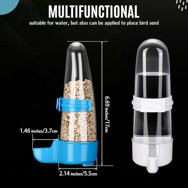 Weewooday 4 Pieces Automatic Bird Feeder Cage Water Dispenser Bird Water Feeder Hamster Cage Waterer Accessory Drinker Bottle for Hamster Parrot(Trendy Style,Blue, White,280 ml)