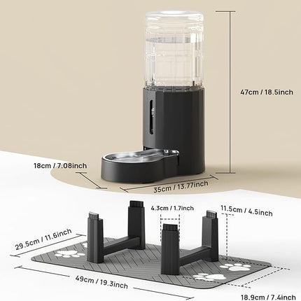 CZPET Elevated Dog Water Bowl Dispenser with Mat for Large Dogs,Tall Raised Pet Waterer Stand,Relieve Neck Pressure,Large Capacity and Drinking Area Noise-Free for Pets Dogs (9.5L+Stand+Mat,Black)