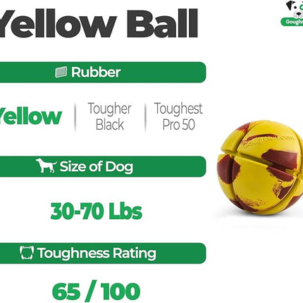 Goughnuts – Virtually Indestructible Ball - Guaranteed Dog Chew Toys for Aggressive Chewers Like Pit Bulls, German Shepherds, and Labs from 30-70 Pounds - Tough and Durable Natural Rubber - Yellow