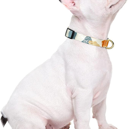 Rnivvi Dog Collar for Small Dogs, Cute Heavy Duty Adjustable Puppy Collar with Quick Release Buckle for Boy Girl & Female, Pet Accessories for Walking Running, S Length 3/4" Width, Abstract Leaves