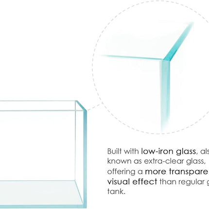 Cube Rimless Frameless Extra Clear All Glass Aquarium, Low Iron Glass Tank, 5mm Glass, White Leveling Mat Included, w/Lids Options