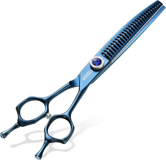 Professional Curved Chunkers Dog Grooming Scissors 7'' Curved Comb Thinning Shears for Dogs Pet 27 Teeth Japan VG10 Sharp and Smooth(7 Curve Chunker, Blue)