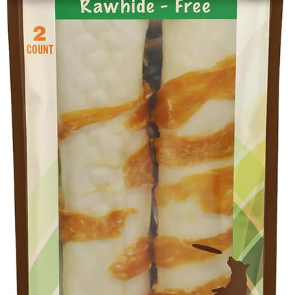 Pork Chomps Baked Pork Skin Dog Chews, 8-inch Rolls, Real Chicken Wrap, 2 Count