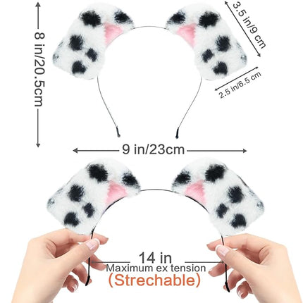 Beviliu Animals Ear Realistic Dalmatian Dog Ears Headband Fluffy Cat Bunny Pig Hairband Halloween Christmas Costume for Washing Makeup Cosplay Party