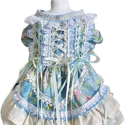 Fashion Sweet Puppy Dog Lace Princess Tailored Dress for Mini and Petite Dog B-Blue Small
