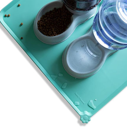 Hoki Found Large Silicone Non Slip Pet Food Mats - Tray for Dogs and Cats - Waterproof Feeding Mats - Cool Mint