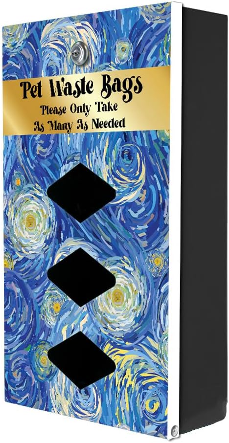 DISPENSE-ART™ collection "Starry Night" - Custom UV printed design on rust-proof aluminum starter dog waste station/roll bag system - Includes 400 dog waste bags & 10x12 Sign