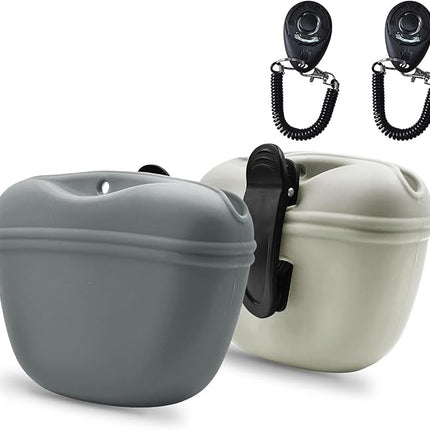 AUDWUD Silicone Dog Treat Pouch,with Dog Training Clicker,Clip on Portable Training Container,Convenient Magnetic Buckle Closing and Upgraded Waist Clip for Enhanced Stability