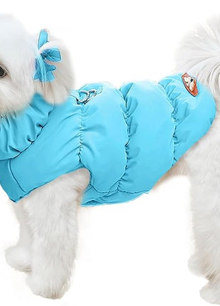 Winter Warm Dog Jacket for Small Medium Dogs Cat Cold Weather Coats with Harness Paded Dogs Fleece Vest Waterproof Windproof Dog Snow Jacket Pet Puppy Clothes (Blue,L)