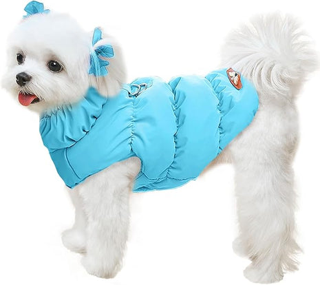 Winter Warm Dog Jacket for Small Medium Dogs Cat Cold Weather Coats with Harness Paded Dogs Fleece Vest Waterproof Windproof Dog Snow Jacket Pet Puppy Clothes (Blue,L)