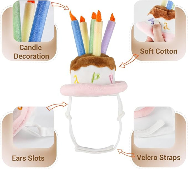 LESYPET Dog Cat Birthday Hat, Cute Birthday Cake Hat with 4 Color Candles for Cats Dogs, Pet Birthday Supplies Party Apparel Accessory, Size L