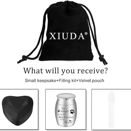 XIUDA 1.57 inches Mini Pet Memorial Small Urns for Dog and Cat Ashes, Stainless Steel Cremation Urn, Pet Paw Print Keepsake Urn for Ashes - No Longer by My Side Forever in My Heart