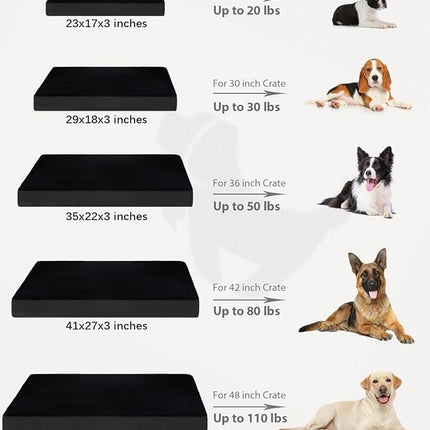 KSIIA Orthopedic Dog Bed Crate Waterproof Pet Mats for Medium Dogs Deluxe Plush Washable Pet Bed with Egg Crate Foam & Removable Cover, 29 x 18 Inch, Black