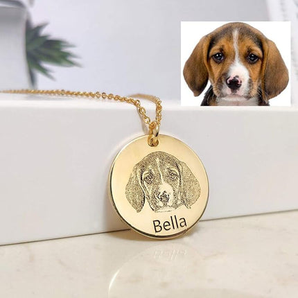 LONAGO 925 Sterling Silver Custom Dog Cat Portrait Photo Necklace Personalized Pet Engraved Picture Pendant Memorial Gift Name Jewelry for Women Mom