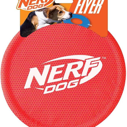 Nerf Dog Nylon Flyer Dog Toy, Flying Disc, Lightweight, Durable and Water Resistant, Great for Beach and Pool, 9 inch diameter, for Medium/Large Breeds, Single Unit, Red