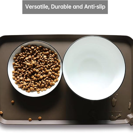 Hoki Found Silicone Pet Food Mats Tray - Non Slip Pet Dog Cat Bowl Mats Placemat - Dog Pet Cat Feeding Mat - Waterproof Dog Cat Food Mats -Pet Water Mats for Carpet - Coffee