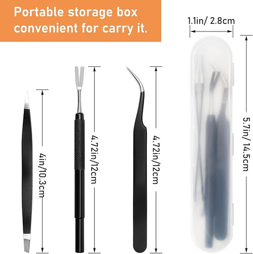 3 in 1 Tick Remover Kit, Black Tick Remover Tweezers Stainless Steel Tick Remover Tools Set for Pet Dog, Cat, Human with Storage Box (Black)