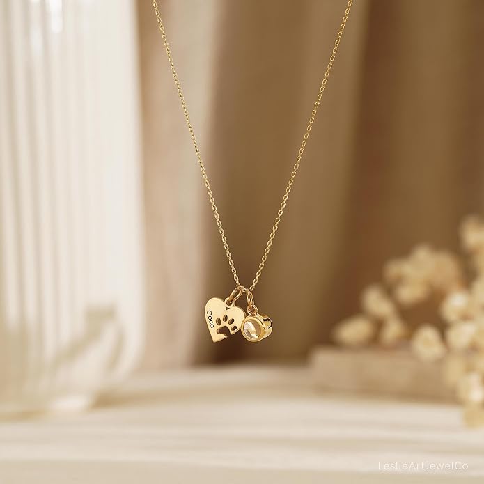 Customized Paw Print Necklace Personalized Pet Name Necklace Custom Engraved Dog Cat Paw Pendant Necklace Pet Memorial Gift for Pet Lovers