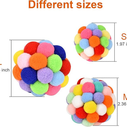 TUSATIY Cat Toy Balls with Bell 3PCS, Colorful Soft Fuzzy Balls Built-in Bell for Cats, Interactive Playing Chewing Toys for Indoor Cats and Kittens