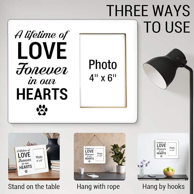 Dog Memorial Gifts for Loss of Dog Picture Frame, Pet Memorial Gifts for Dogs, Sympathy Gift for Cat Pet Lovers, A Lifetime of Love Forever in Our Hearts Wood Photo Frames, 4 x 6 Inch Photo