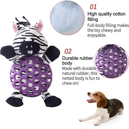 Dog Toy Plush Durable Small Dog Toys Low Stuffing Interactive Dog Plush Toys W/Squeaker Puppy Chew Toys Reduces Boredom (Medium, Zebra with Squeaker Purple Netted Vest)
