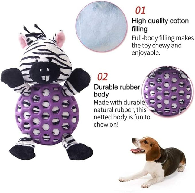 Dog Toy Plush Durable Small Dog Toys Low Stuffing Interactive Dog Plush Toys W/Squeaker Puppy Chew Toys Reduces Boredom (Medium, Zebra with Squeaker Purple Netted Vest)